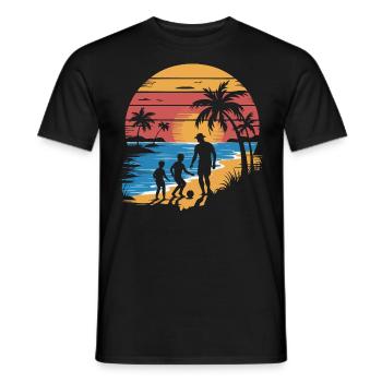 Father and 2 sons football holiday beach vintage - Men's T-Shirt - black - Front - AI Model Male 178 light (178cm)