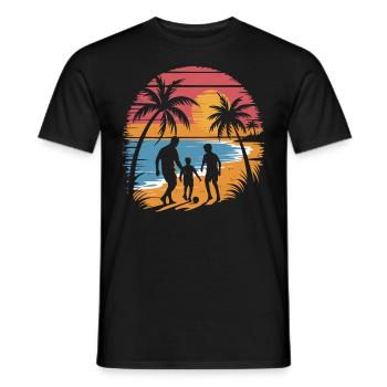 Father and 2 sons football holiday beach vintage - Men's T-Shirt - black - Front - AI Model Male 178 light (178cm)