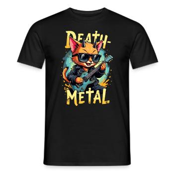 Katze Musiker mit E-Gitarre - Männer T-Shirt - Schwarz - Vorne - AI Model Male 178 light (178cm)