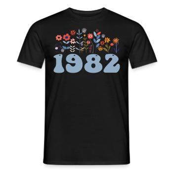 1982 Blumenmuster 1982 Blumen-thema Blumen 1982 - Männer T-Shirt - Schwarz - Vorne - AI Model Male 178 light (178cm)