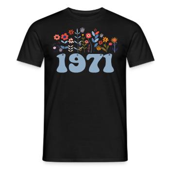 1971 Floral Pattern 1971 Floral Theme Flowers 1971 - Men's T-Shirt - black - Front - AI Model Male 178 light (178cm)