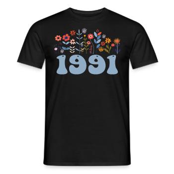 1991 Floral Pattern 1991 Floral Theme Floral 1991 - Men's T-Shirt - black - Front - AI Model Male 178 light (178cm)