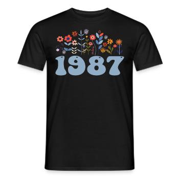 1987 Blumenmuster 1987 Blumen-thema Blumen 1987 - Männer T-Shirt - Schwarz - Vorne - AI Model Male 178 light (178cm)