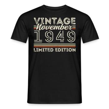 Né en novembre 1949 Anniversaire en novembre 1949 - T-shirt homme - noir - Devant - AI Model Male 178 light (178cm)