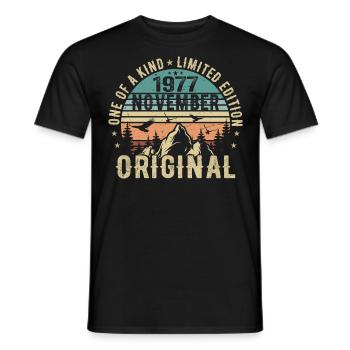 November 1977 Birthday Gift - November 1977 - Men's T-Shirt - black - Front - AI Model Male 178 light (178cm)
