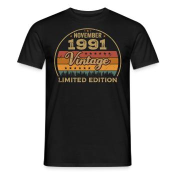 November 1991 - Geburtstagsgeschenk November 1991 - Männer T-Shirt - Schwarz - Vorne - AI Model Male 178 light (178cm)