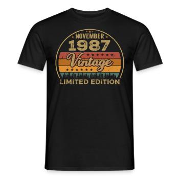 November 1987 - Birthday Gift November 1987 - Men's T-Shirt - black - Front - AI Model Male 178 light (178cm)
