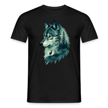 Majestätischer Wolf und Hirsch Natur Kunst - Männer T-Shirt - Schwarz - Vorne - AI Model Male 178 light (178cm)