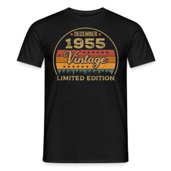Anniversaire Décembre 1955 Cadeau Décembre 1955 - T-shirt homme - noir - Devant - AI Model Male 178 light (178cm)