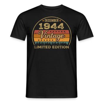 Anniversaire Décembre 1944 Cadeau Décembre 1944 - T-shirt homme - noir - Devant - AI Model Male 178 light (178cm)