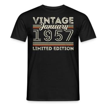 Januar 1957 Jahrgang 1957 - Geburtstag Januar 1957 - Männer T-Shirt - Schwarz - Vorne - AI Model Male 178 light (178cm)