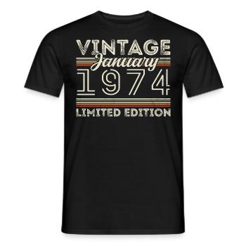Janvier 1974 Né en 1974 - Anniversaire Janvier 1974 - T-shirt homme - noir - Devant - AI Model Male 178 light (178cm)