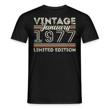 Janvier 1977 Né en 1977 - Date de naissance Janvier 1977 - T-shirt homme - noir - Devant - AI Model Male 178 light (178cm)