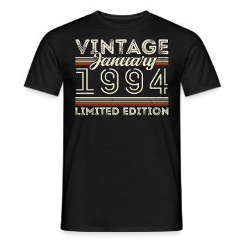 Januar 1994 Jahrgang 1994 - Geburtstag Januar 1994 - Männer T-Shirt - Schwarz - Vorne - AI Model Male 178 light (178cm)
