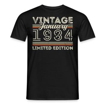 Janvier 1984 Né en 1984 - Date de naissance Janvier 1984 - T-shirt homme - noir - Devant - AI Model Male 178 light (178cm)