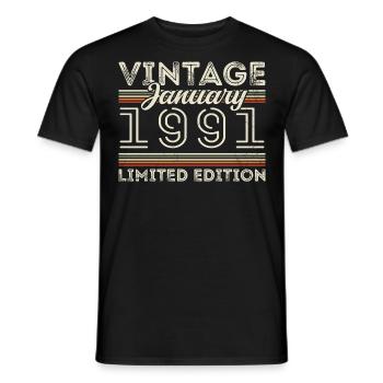 Janvier 1991 Né en 1991 - Date de naissance Janvier 1991 - T-shirt homme - noir - Devant - AI Model Male 178 light (178cm)