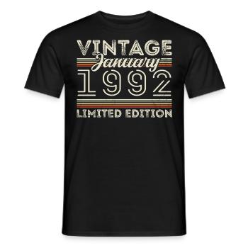 Janvier 1992 Né en 1992 - Anniversaire Janvier 1992 - T-shirt homme - noir - Devant - AI Model Male 178 light (178cm)