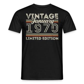 Janvier 1970 Né en 1970 - Anniversaire Janvier 1970 - T-shirt homme - noir - Devant - AI Model Male 178 light (178cm)
