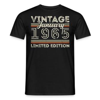 Janvier 1965 Né en 1965 - Anniversaire Janvier 1965 - T-shirt homme - noir - Devant - AI Model Male 178 light (178cm)