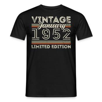 Januar 1952 Jahrgang 1952 - Geburtstag Januar 1952 - Männer T-Shirt - Schwarz - Vorne - AI Model Male 178 light (178cm)