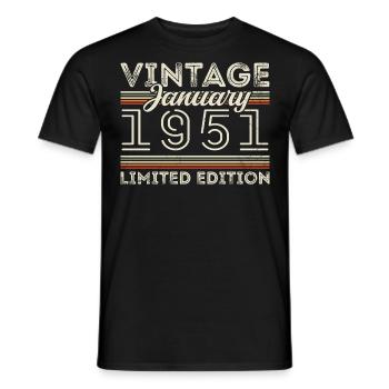 Januar 1951 Jahrgang 1951 - Geburtstag Januar 1951 - Männer T-Shirt - Schwarz - Vorne - AI Model Male 178 light (178cm)