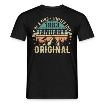 Cadeau d’anniversaire Janvier 1963 - Janvier 1963 - T-shirt homme - noir - Devant - AI Model Male 178 light (178cm)