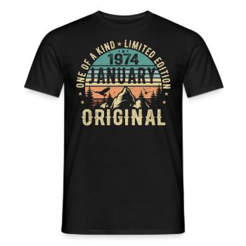 Cadeau d’anniversaire Janvier 1974 - Janvier 1974 - T-shirt homme - noir - Devant - AI Model Male 178 light (178cm)