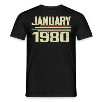 Janvier 1980 - Cadeau d’anniversaire Janvier 1980 - T-shirt homme - noir - Devant - AI Model Male 178 light (178cm)