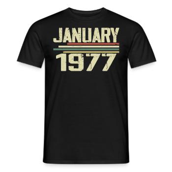 January 1977 - Birthday Gift January 1977 - Men's T-Shirt - black - Front - AI Model Male 178 light (178cm)