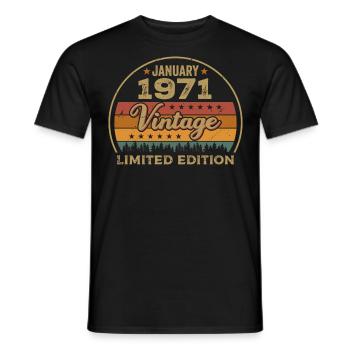 Legends were born in January 1971,January 1971 - Men's T-Shirt - black - Front - AI Model Male 178 light (178cm)