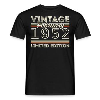 Cadeau d’anniversaire de février 1952 - Février 1952 - T-shirt homme - noir - Devant - AI Model Male 178 light (178cm)