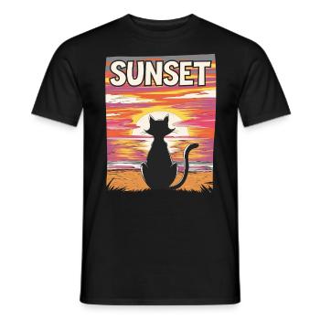 Friedlicher Sonnenuntergang Katze für eine - Männer T-Shirt - Schwarz - Vorne - AI Model Male 178 light (178cm)