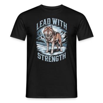 Lead with Strength Powerful Wolf Leadership Quote - Männer T-Shirt - Schwarz - Vorne - AI Model Male 178 light (178cm)