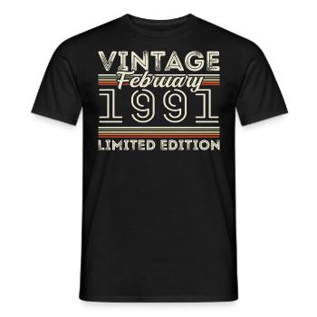 Février 1991 Cadeau d’anniversaire - Février 1991 - T-shirt homme - noir - Devant - AI Model Male 178 light (178cm)
