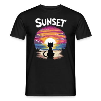 Friedlicher Sonnenuntergang Katze für eine - Männer T-Shirt - Schwarz - Vorne - AI Model Male 178 light (178cm)