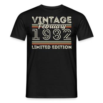 February 1982 Anniversary Gift - February 1982 - Men's T-Shirt - black - Front - AI Model Male 178 light (178cm)