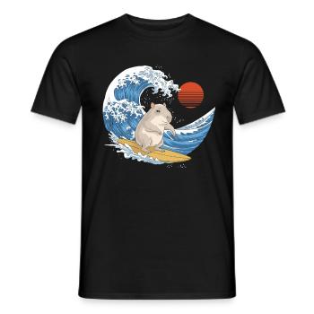 Capybara surfing the waves in summer - Men's T-Shirt - black - Front - AI Model Male 178 light (178cm)