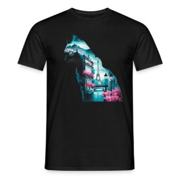 Silhouette Paysage Chat Paris - T-shirt homme - noir - Devant - AI Model Male 178 light (178cm)