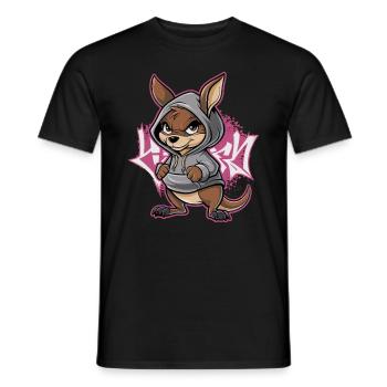 Kangourou Street Art Graffiti Style urbain avec sweat à capuche - T-shirt homme - noir - Devant - AI Model Male 178 light (178cm)