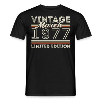 March 1977 Vintage 1977 Birthday Gift March - Men's T-Shirt - black - Front - AI Model Male 178 light (178cm)