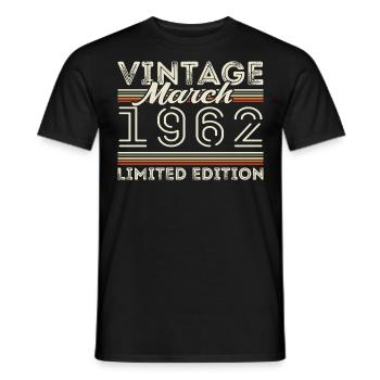 March 1962 Vintage 1962 Birthday Gift March - Men's T-Shirt - black - Front - AI Model Male 178 light (178cm)