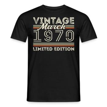 Mars 1970 Vintage 1970 Cadeau d’anniversaire Mars - T-shirt homme - noir - Devant - AI Model Male 178 light (178cm)