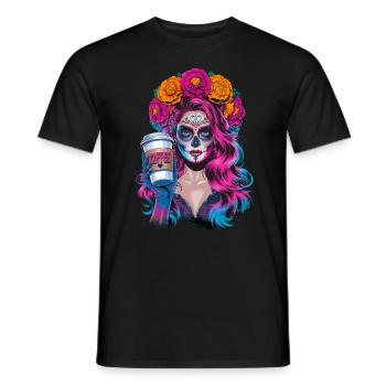 Dia de los Muertos Café avec Belle Femme de - T-shirt homme - noir - Devant - AI Model Male 178 light (178cm)