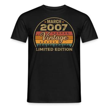 Millésime mars 2007 Anniversaire mars 2007 Rétro 2007 - T-shirt homme - noir - Devant - AI Model Male 178 light (178cm)