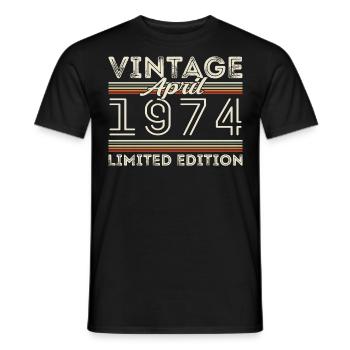 Avril 1974, Né en avril 1974 - 51e anniversaire - T-shirt homme - noir - Devant - AI Model Male 178 light (178cm)