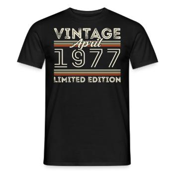 April 1977, Born in april 1977 - 48th birthday - Men's T-Shirt - black - Front - AI Model Male 178 light (178cm)