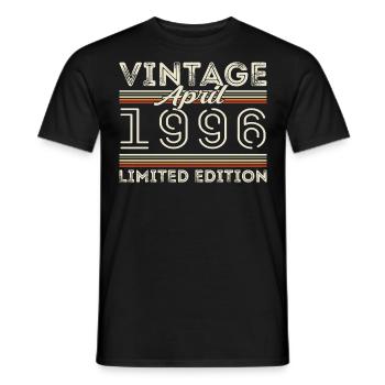 Avril 1996, Né en avril 1996 - 29e anniversaire - T-shirt homme - noir - Devant - AI Model Male 178 light (178cm)
