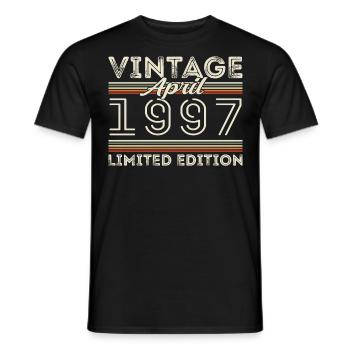 Avril 1997, Né en avril 1997 - 28e anniversaire - T-shirt homme - noir - Devant - AI Model Male 178 light (178cm)