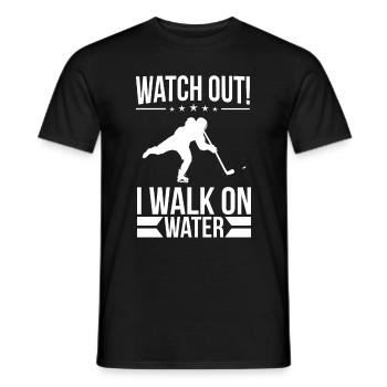 Watch Out! I Walk On Water! Ice Hockey Puck - Men's T-Shirt - black - Front - AI Model Male 178 light (178cm)