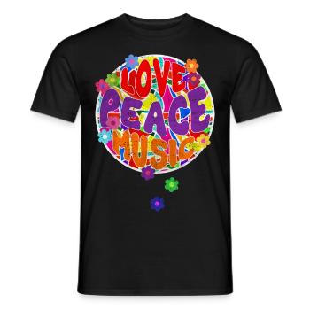 Flower Power Hippie LOVE PEACE MUSIC 2 - Men's T-Shirt - black - Front - AI Model Male 178 light (178cm)